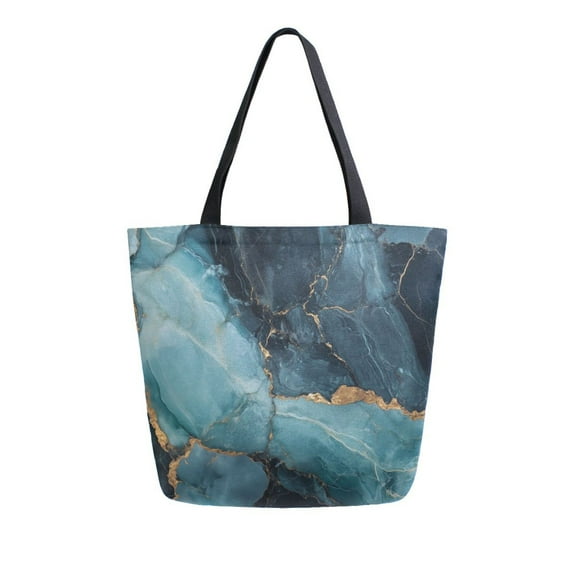 FORMRS Womens Canvas Tote Bag with Zipper Inner Pocket Shoulder Handbag, Black Marble