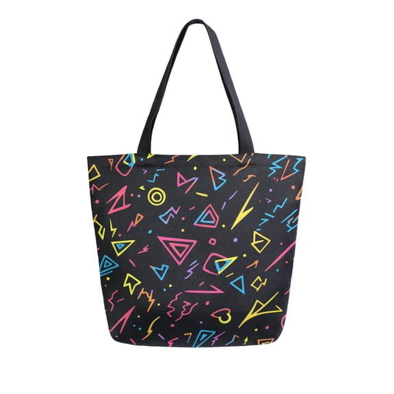 FORMRS Womens Canvas Tote Bag with Zipper Inner Pocket Shoulder Handbag, Black Neon Lightning