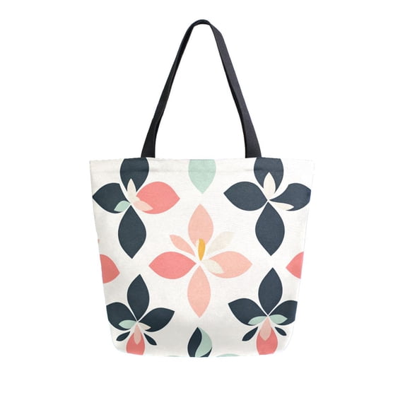 FORMRS Womens Canvas Tote Bag with Zipper Inner Pocket Shoulder Handbag, Black Retro Flower