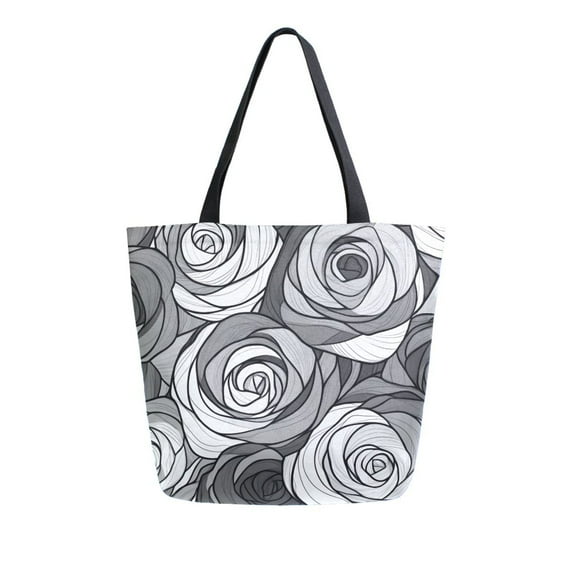 FORMRS Womens Canvas Tote Bag with Zipper Inner Pocket Shoulder Handbag, Black Roses