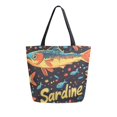 thumbnail image 1 of FORMRS Womens Canvas Tote Bag with Zipper Inner Pocket Shoulder Handbag, Black Sardines Pattern, 1 of 7