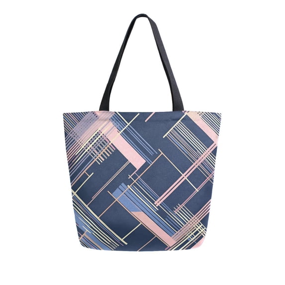 FORMRS Womens Canvas Tote Bag with Zipper Inner Pocket Shoulder Handbag, Black Stripes