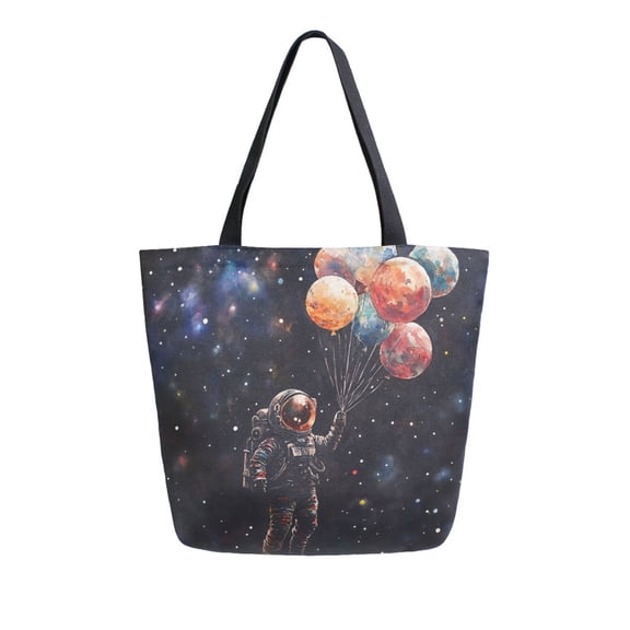 FORMRS Womens Canvas Tote Bag with Zipper Inner Pocket Shoulder Handbag, Black Watercolor Space