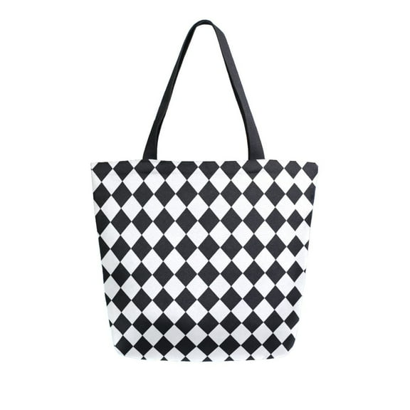 FORMRS Womens Canvas Tote Bag with Zipper Inner Pocket Shoulder Handbag, Black and White Geometric