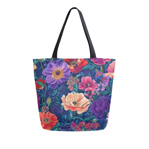 FORMRS Womens Canvas Tote Bag with Zipper Inner Pocket Shoulder Handbag, Blooming Flowers Pattern