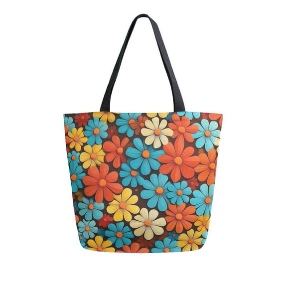 FORMRS Womens Canvas Tote Bag with Zipper Inner Pocket Shoulder Handbag, Blooming Flowers
