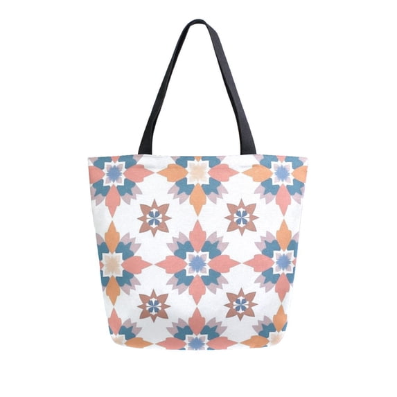 FORMRS Womens Canvas Tote Bag with Zipper Inner Pocket Shoulder Handbag, Blue Abstract Pattern