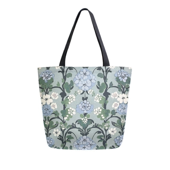 FORMRS Womens Canvas Tote Bag with Zipper Inner Pocket Shoulder Handbag, Blue Blossom