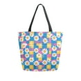 thumbnail image 1 of FORMRS Womens Canvas Tote Bag with Zipper Inner Pocket Shoulder Handbag, Blue Checkered Daisy, 1 of 7