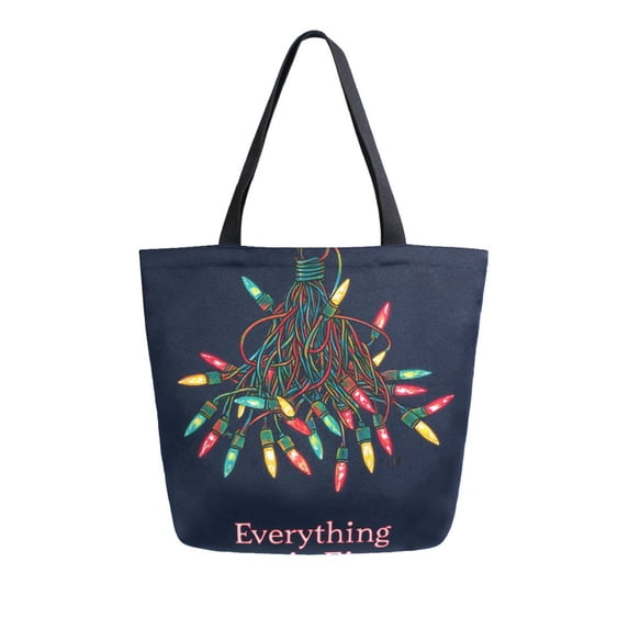 FORMRS Womens Canvas Tote Bag with Zipper Inner Pocket Shoulder Handbag, Blue Christmas Light