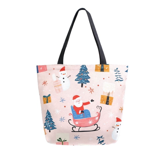 FORMRS Womens Canvas Tote Bag with Zipper Inner Pocket Shoulder Handbag, Blue Christmas Santa