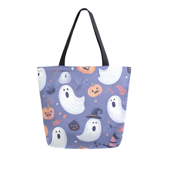 FORMRS Womens Canvas Tote Bag with Zipper Inner Pocket Shoulder Handbag, Blue Cute Halloween
