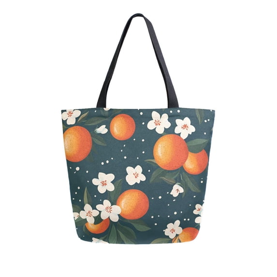 FORMRS Womens Canvas Tote Bag with Zipper Inner Pocket Shoulder Handbag, Blue Floral Oranges