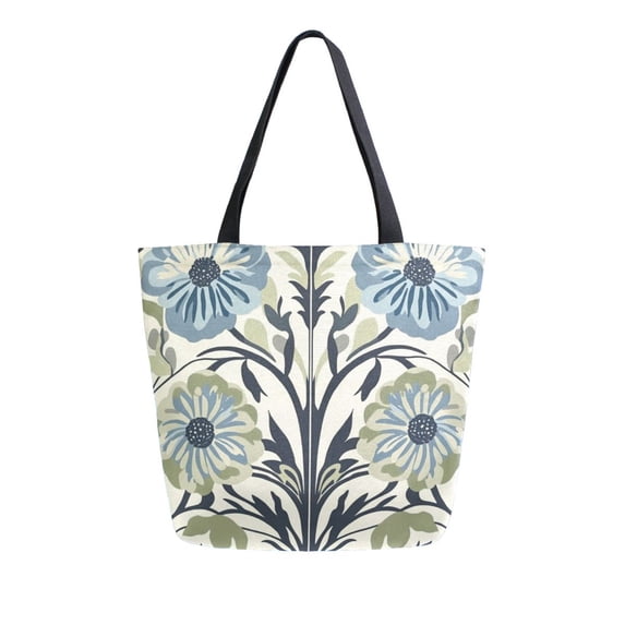 FORMRS Womens Canvas Tote Bag with Zipper Inner Pocket Shoulder Handbag, Blue Floral Pattern