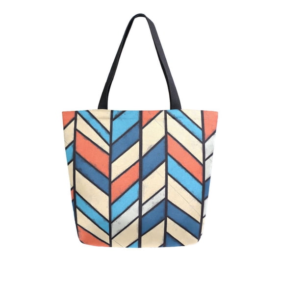FORMRS Womens Canvas Tote Bag with Zipper Inner Pocket Shoulder Handbag, Blue Geometric