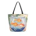 thumbnail image 1 of FORMRS Womens Canvas Tote Bag with Zipper Inner Pocket Shoulder Handbag, Blue Goldfish Bowl, 1 of 7