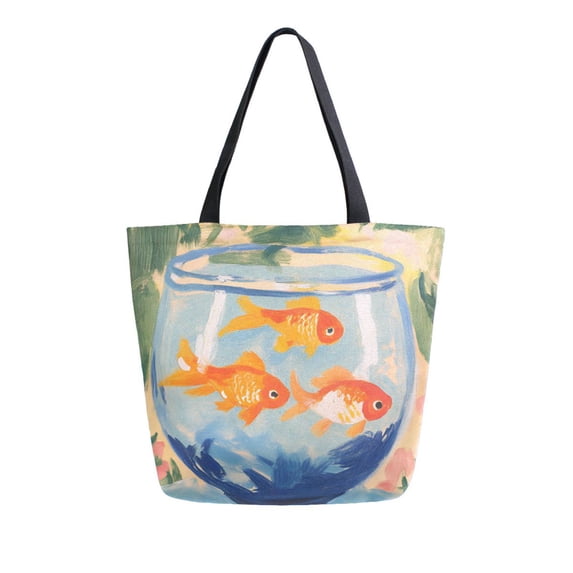 FORMRS Womens Canvas Tote Bag with Zipper Inner Pocket Shoulder Handbag, Blue Goldfish Bowl
