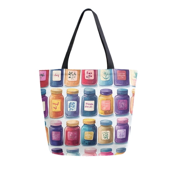 FORMRS Womens Canvas Tote Bag with Zipper Inner Pocket Shoulder Handbag, Blue Jam Jars