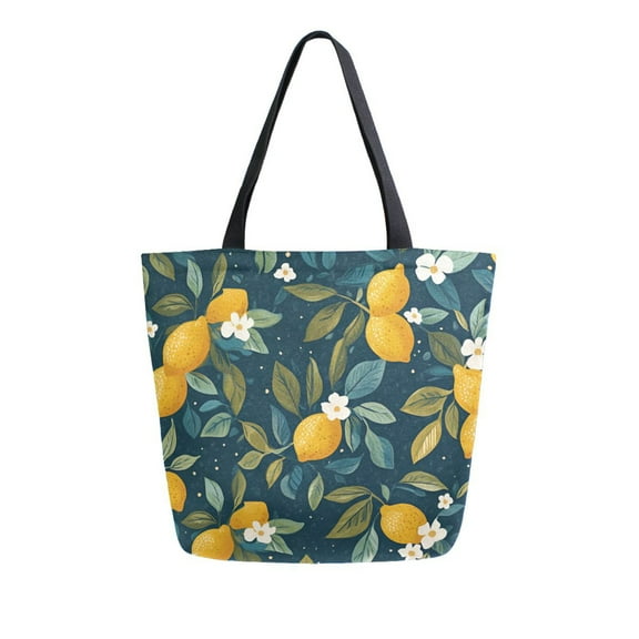 FORMRS Womens Canvas Tote Bag with Zipper Inner Pocket Shoulder Handbag, Blue Lemons