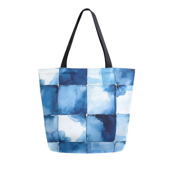 FORMRS Womens Canvas Tote Bag with Zipper Inner Pocket Shoulder Handbag, Blue Pattern