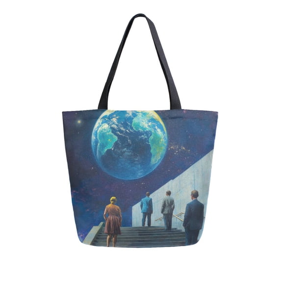 FORMRS Womens Canvas Tote Bag with Zipper Inner Pocket Shoulder Handbag, Blue Planet