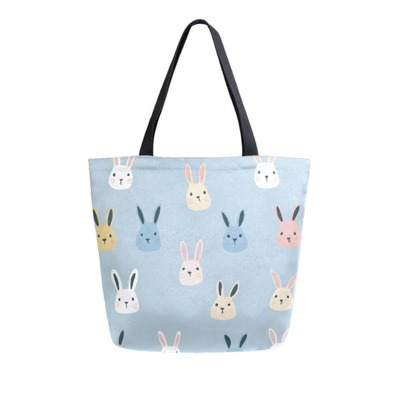FORMRS Womens Canvas Tote Bag with Zipper Inner Pocket Shoulder Handbag, Blue Rabbits