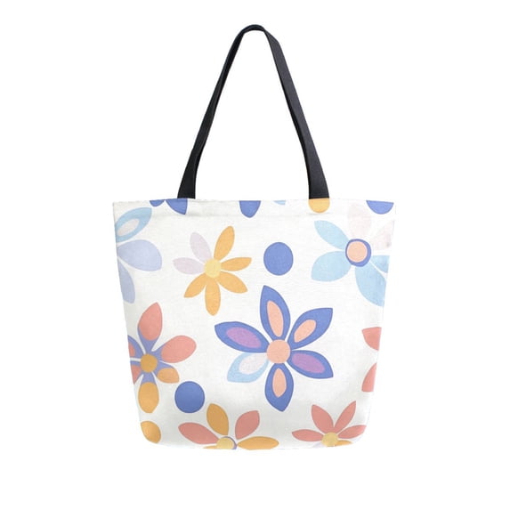 FORMRS Womens Canvas Tote Bag with Zipper Inner Pocket Shoulder Handbag, Blue Retro Flower