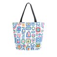 thumbnail image 1 of FORMRS Womens Canvas Tote Bag with Zipper Inner Pocket Shoulder Handbag, Blue Retro Pattern, 1 of 7
