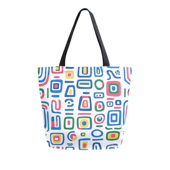 FORMRS Womens Canvas Tote Bag with Zipper Inner Pocket Shoulder Handbag, Blue Retro Pattern