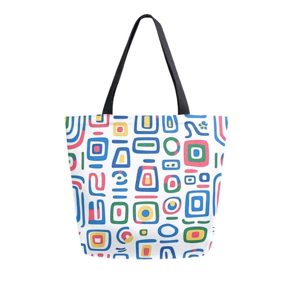 FORMRS Womens Canvas Tote Bag with Zipper Inner Pocket Shoulder Handbag, Blue Retro Pattern