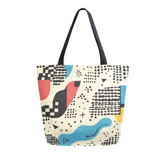 FORMRS Womens Canvas Tote Bag with Zipper Inner Pocket Shoulder Handbag, Blue Retro Print