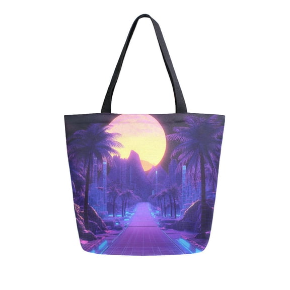 FORMRS Womens Canvas Tote Bag with Zipper Inner Pocket Shoulder Handbag, Blue Road