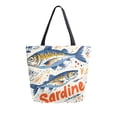 thumbnail image 1 of FORMRS Womens Canvas Tote Bag with Zipper Inner Pocket Shoulder Handbag, Blue Sardines Pattern, 1 of 7