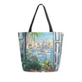 thumbnail image 1 of FORMRS Womens Canvas Tote Bag with Zipper Inner Pocket Shoulder Handbag, Blue Sea Boat, 1 of 7