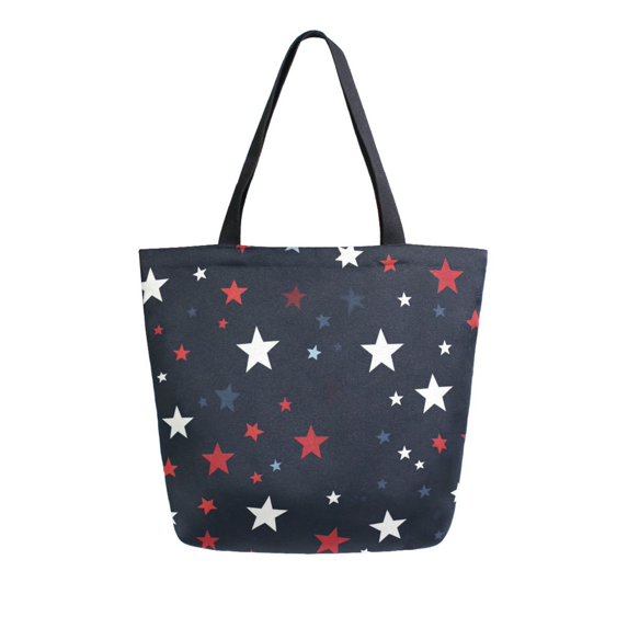 FORMRS Womens Canvas Tote Bag with Zipper Inner Pocket Shoulder Handbag, Blue Stars Pattern