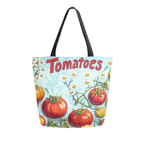 FORMRS Womens Canvas Tote Bag with Zipper Inner Pocket Shoulder Handbag, Blue Tomatoes