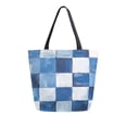 thumbnail image 1 of FORMRS Womens Canvas Tote Bag with Zipper Inner Pocket Shoulder Handbag, Blue and Gray Plaid Pattern, 1 of 7