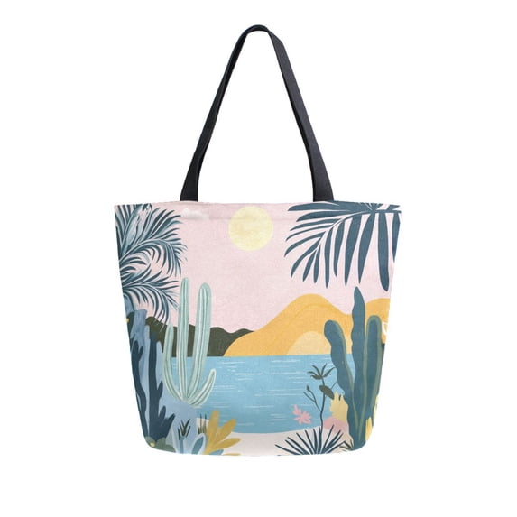 FORMRS Womens Canvas Tote Bag with Zipper Inner Pocket Shoulder Handbag, Boho Style Sun
