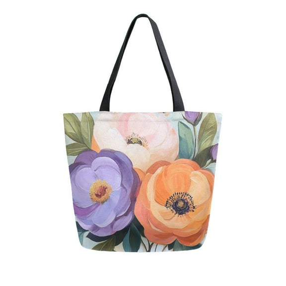 FORMRS Womens Canvas Tote Bag with Zipper Inner Pocket Shoulder Handbag, Bright Flowers