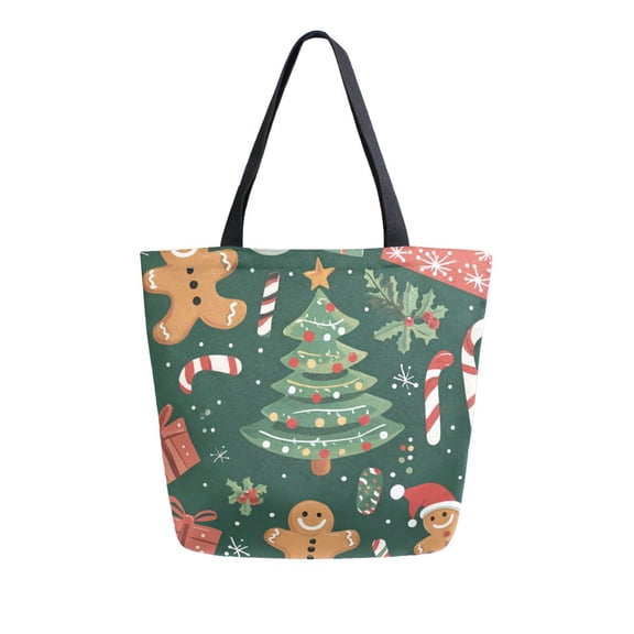 FORMRS Womens Canvas Tote Bag with Zipper Inner Pocket Shoulder Handbag, Brown Christmas Gingerbread