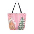 thumbnail image 1 of FORMRS Womens Canvas Tote Bag with Zipper Inner Pocket Shoulder Handbag, Brown Gingerbread House, 1 of 7