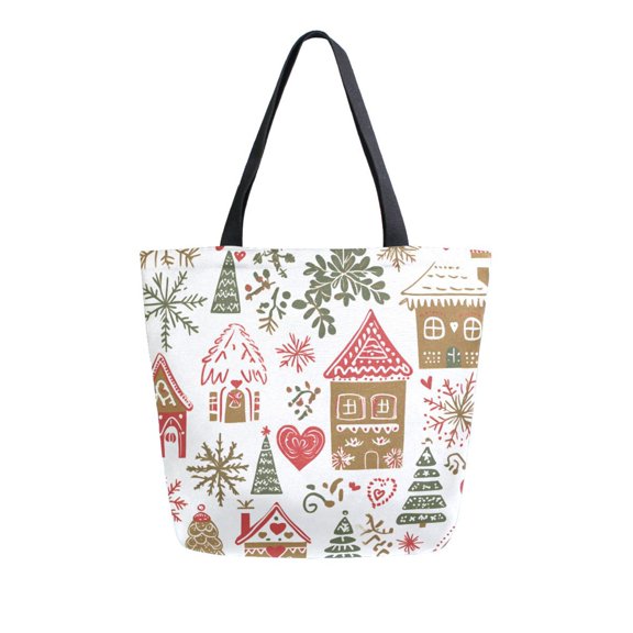 FORMRS Womens Canvas Tote Bag with Zipper Inner Pocket Shoulder Handbag, Brown Nordic Christmas House