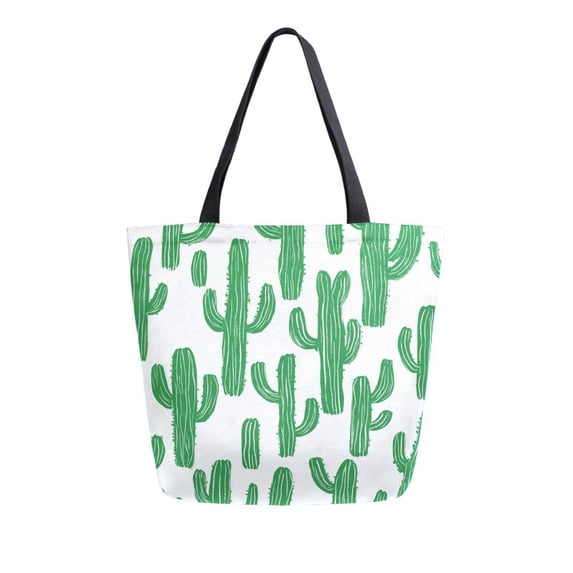 FORMRS Womens Canvas Tote Bag with Zipper Inner Pocket Shoulder Handbag, Cactus Pattern