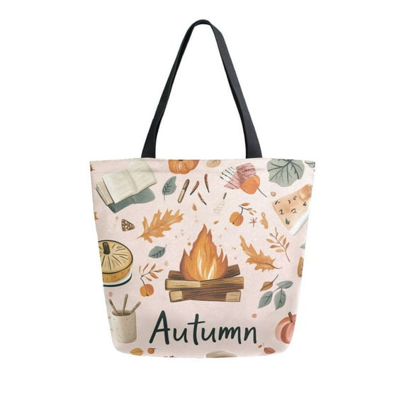 FORMRS Womens Canvas Tote Bag with Zipper Inner Pocket Shoulder Handbag, Campfire Pattern