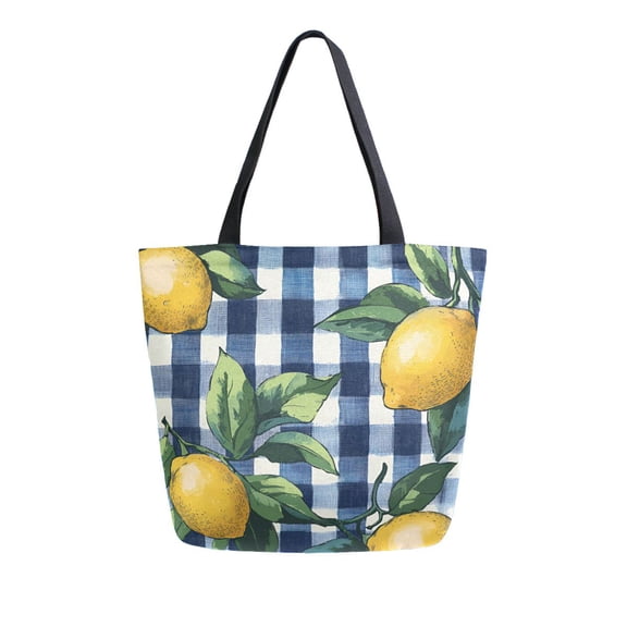 FORMRS Womens Canvas Tote Bag with Zipper Inner Pocket Shoulder Handbag, Cartoon Beige Lemon