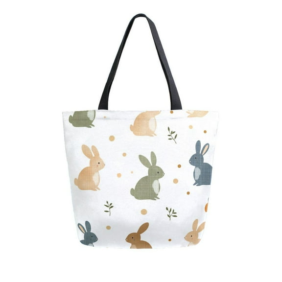 FORMRS Womens Canvas Tote Bag with Zipper Inner Pocket Shoulder Handbag, Cartoon Bunnies