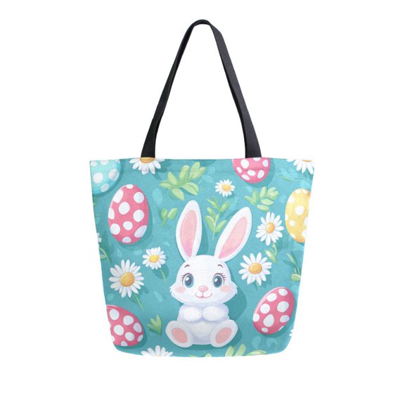 FORMRS Womens Canvas Tote Bag with Zipper Inner Pocket Shoulder Handbag, Cartoon Easter Bunny