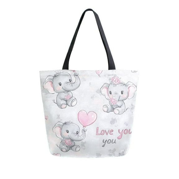 FORMRS Womens Canvas Tote Bag with Zipper Inner Pocket Shoulder Handbag, Cartoon Elephant