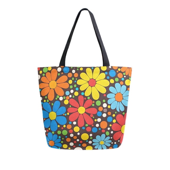 FORMRS Womens Canvas Tote Bag with Zipper Inner Pocket Shoulder Handbag, Cartoon Flowers