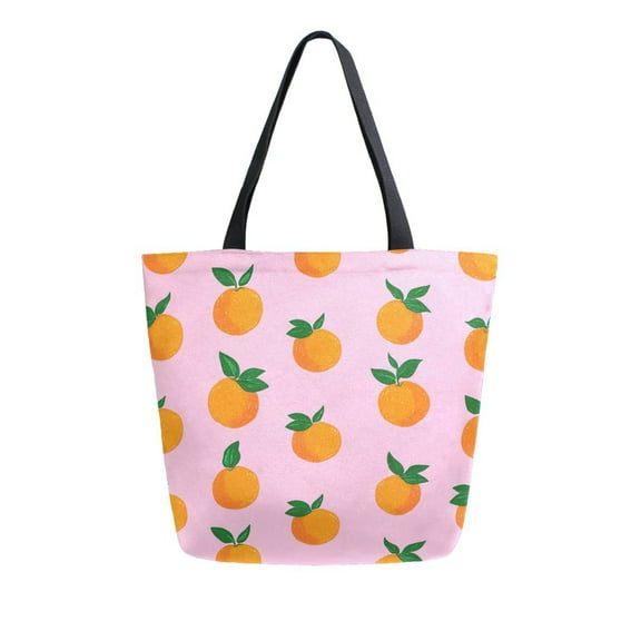 FORMRS Womens Canvas Tote Bag with Zipper Inner Pocket Shoulder Handbag, Cartoon Oranges